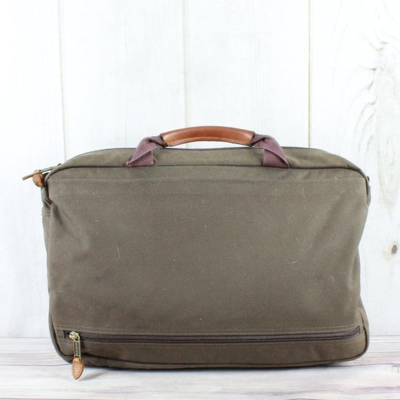 LL Bean Green Leather Brown Trim Embroidered "JGP" Messenger Bag Work - Picture 9 of 11